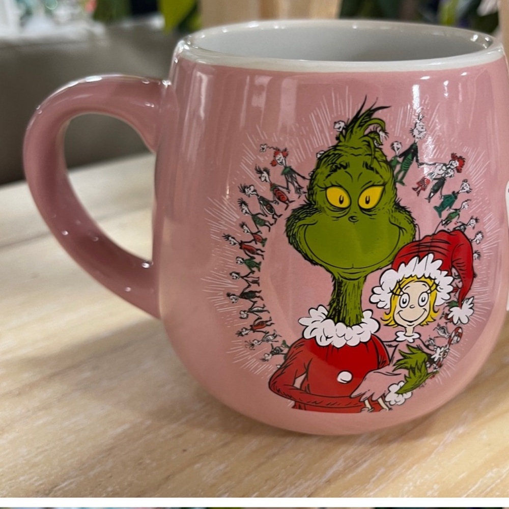 Pink Grinch Christmas Egg Shaped Ceramic Coffee Mug Cindy Lou Who NEW